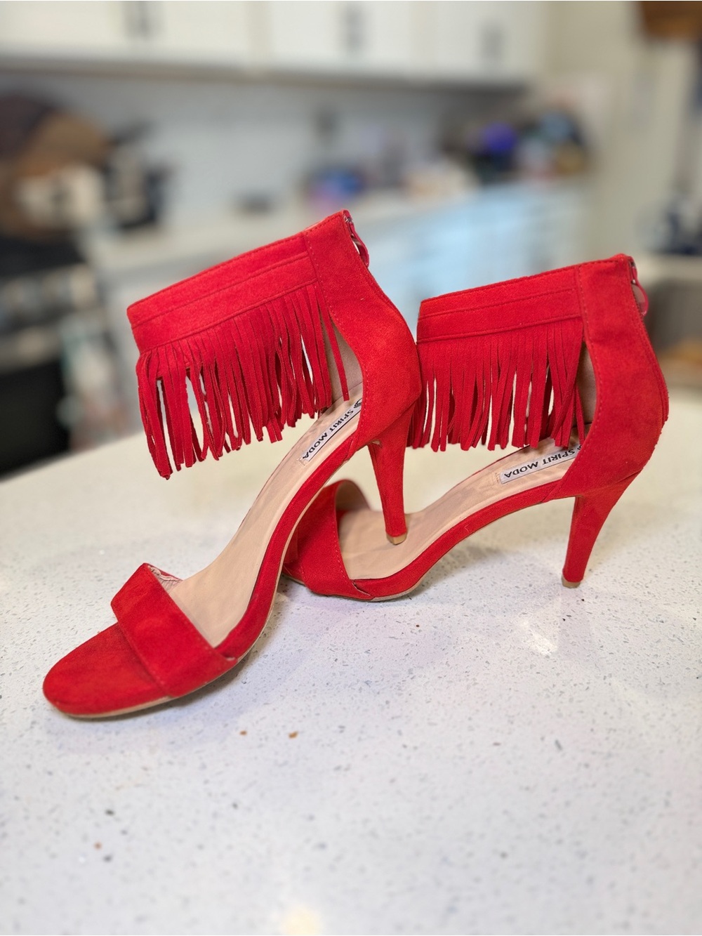 Spirit Moda Red Suede Fringe Stiletto Heels Size 10